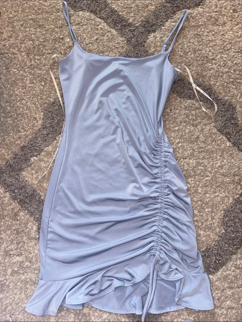 Rolla Coster Powder Blue Ruched Slip Dress with Ruffle Hem